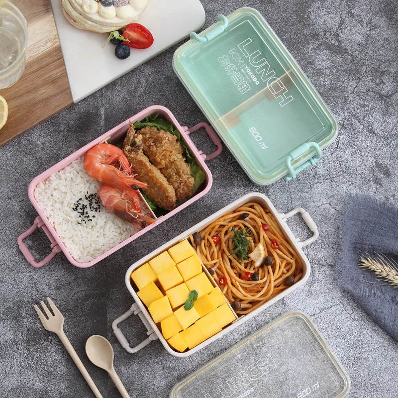 Wheat Straw Fiber Kids Lunch Box Food Storage Container Bento Insulated Lunch Boxes With Spoon&Fork