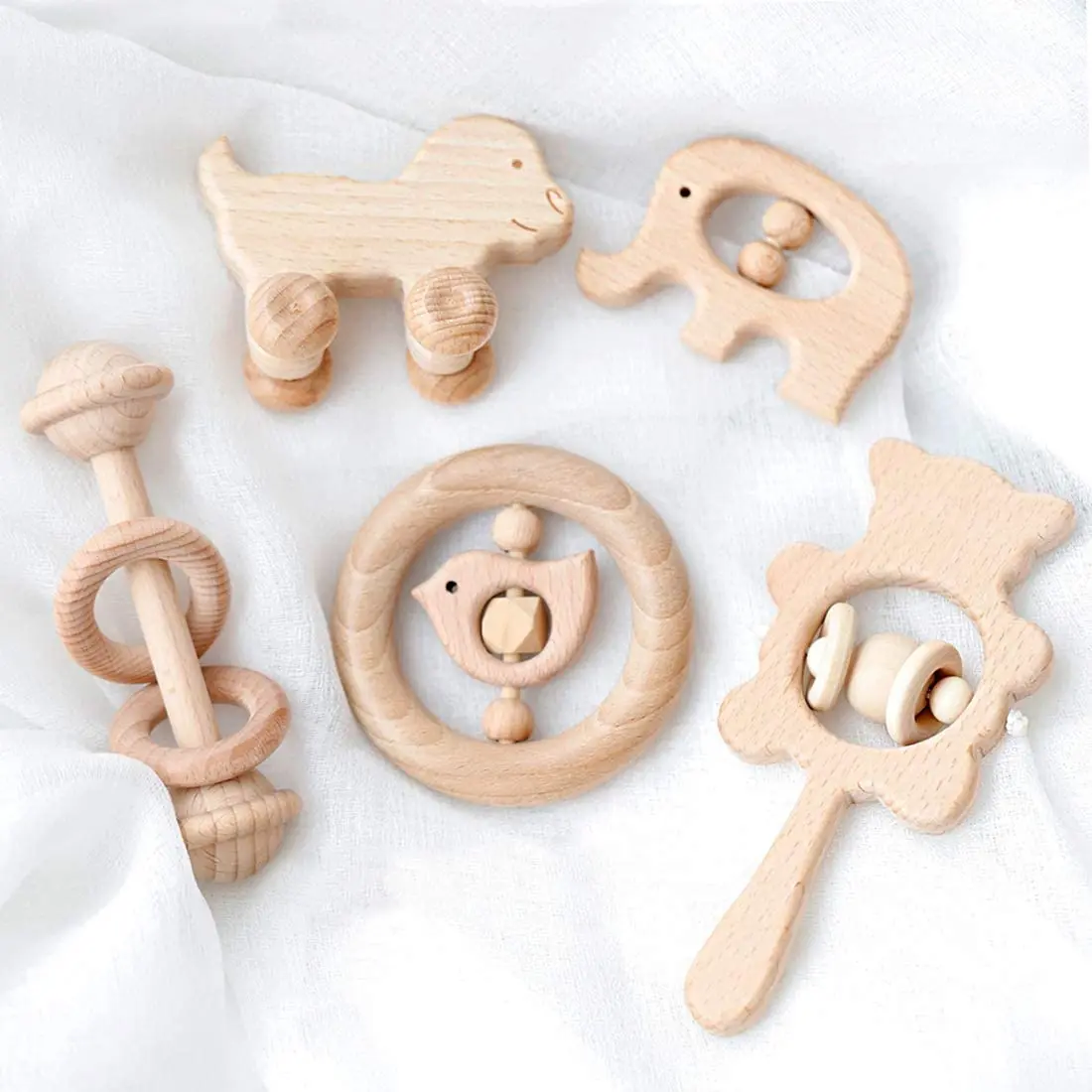 Natural Wooden Teether Rattles Gym Intellectual Puzzle Toys 5pc Set  Montessori Toys Baby Shower Gift Classic Rattle Teething Toy - Buy  Wholesale New Bpa Free Animal Organic Soft Custom Food Grade Rainbow