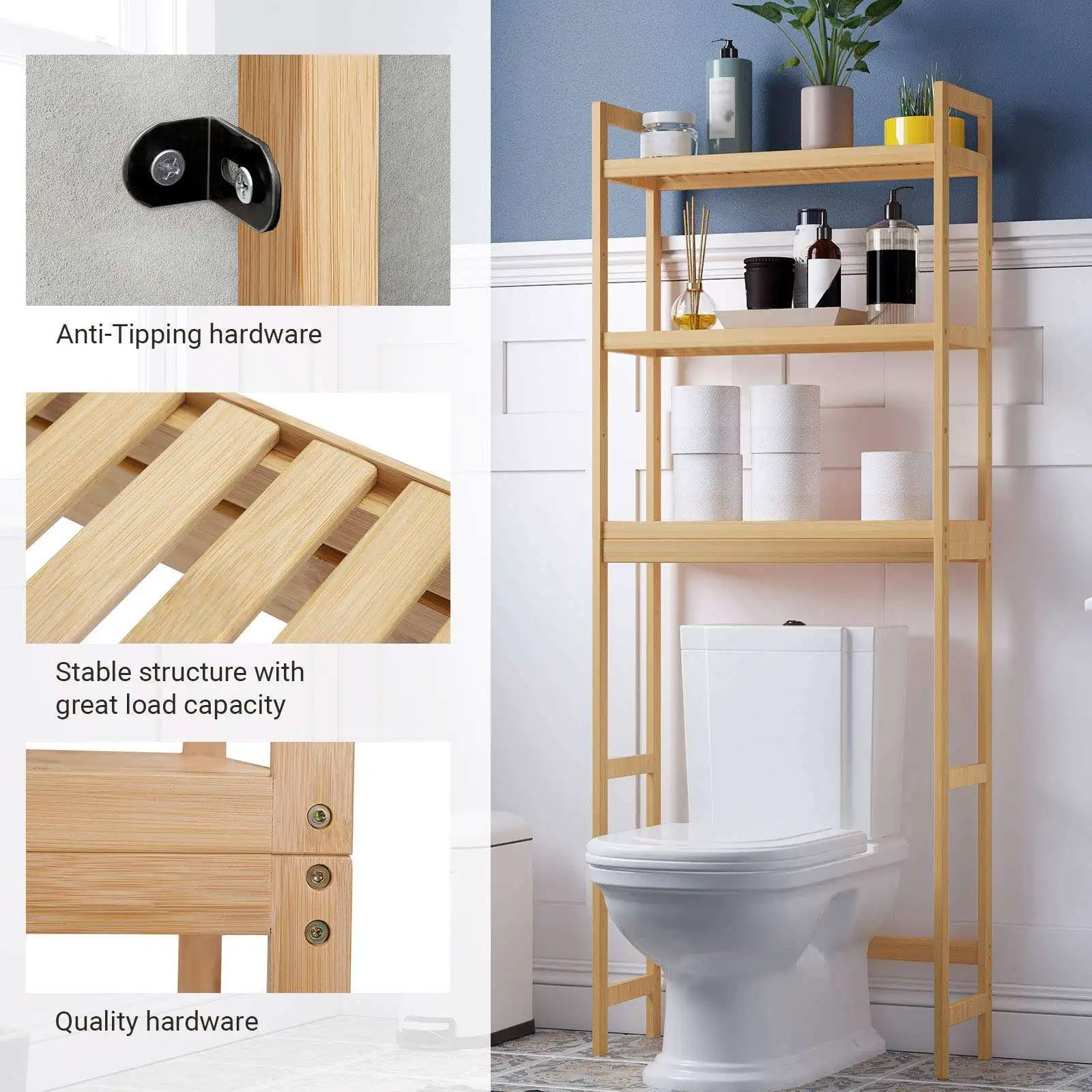 product bamboo toilet storage rack space saving over toilet shelf bathroom space saving organizer home bathroom accessory holder-3