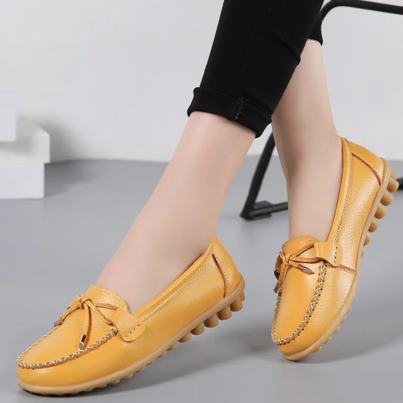 2024 Spring/summer leisure bean shoes large size women's shoes cowhide flat shoes comfortable