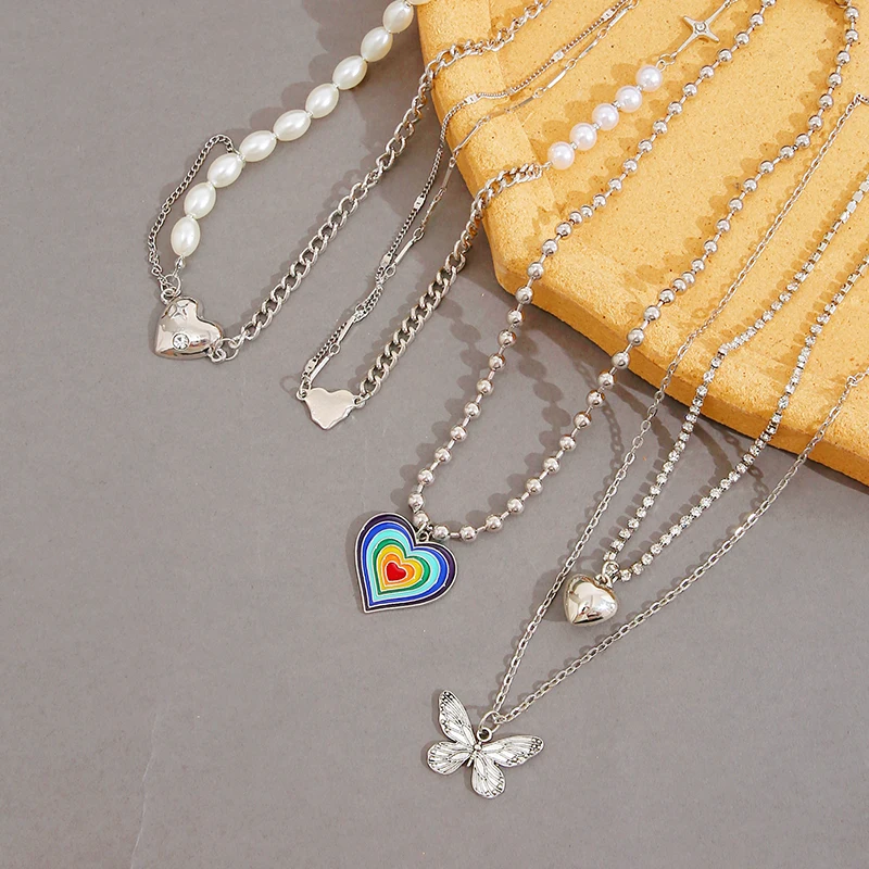 Punk Silver Color Heart Choker Necklace 
