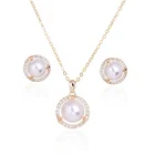 Black Necklace Pearl Bridal Wedding Black Zircon Earring Necklace Set Round Pearl Pendant Jewelry Set Women