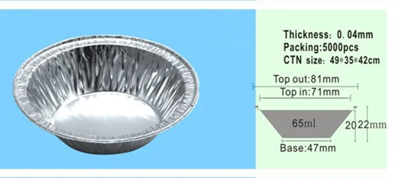 Factory wholesale 65ml aluminum foil reusable egg tart pans disposable Tins Aluminum Pie Pans used for Baking
