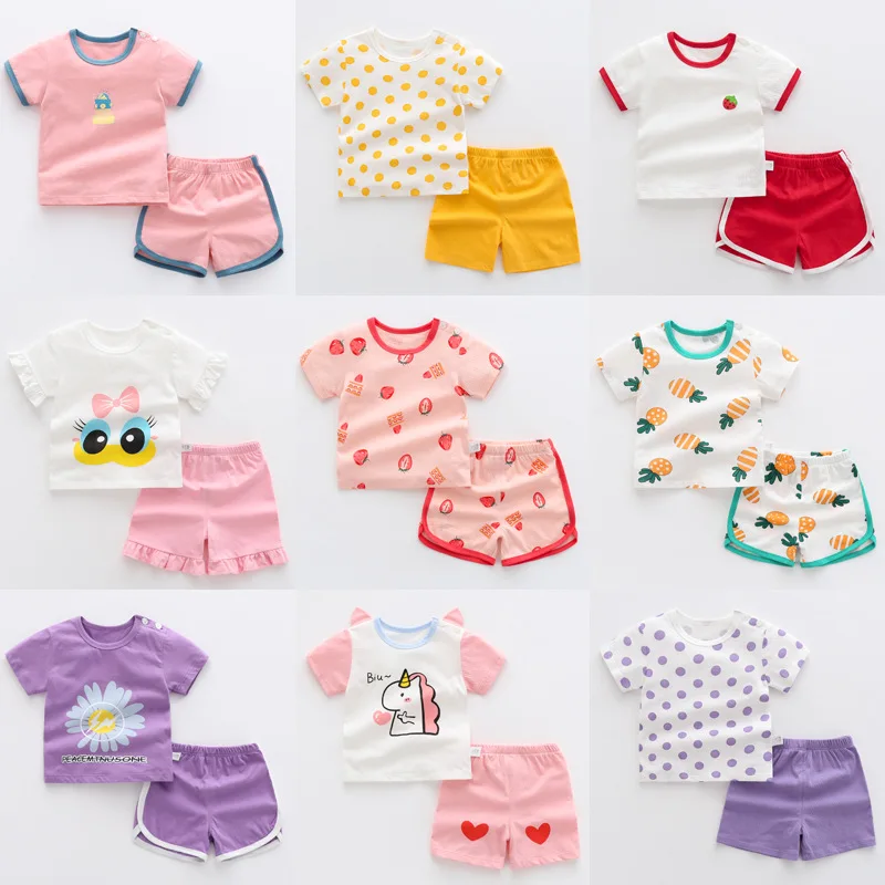 manufacturer Summer Hot Baby Short Sleeve Set Cotton Baby T-Shirt Clothing 2 Piece Baby Shorts Set