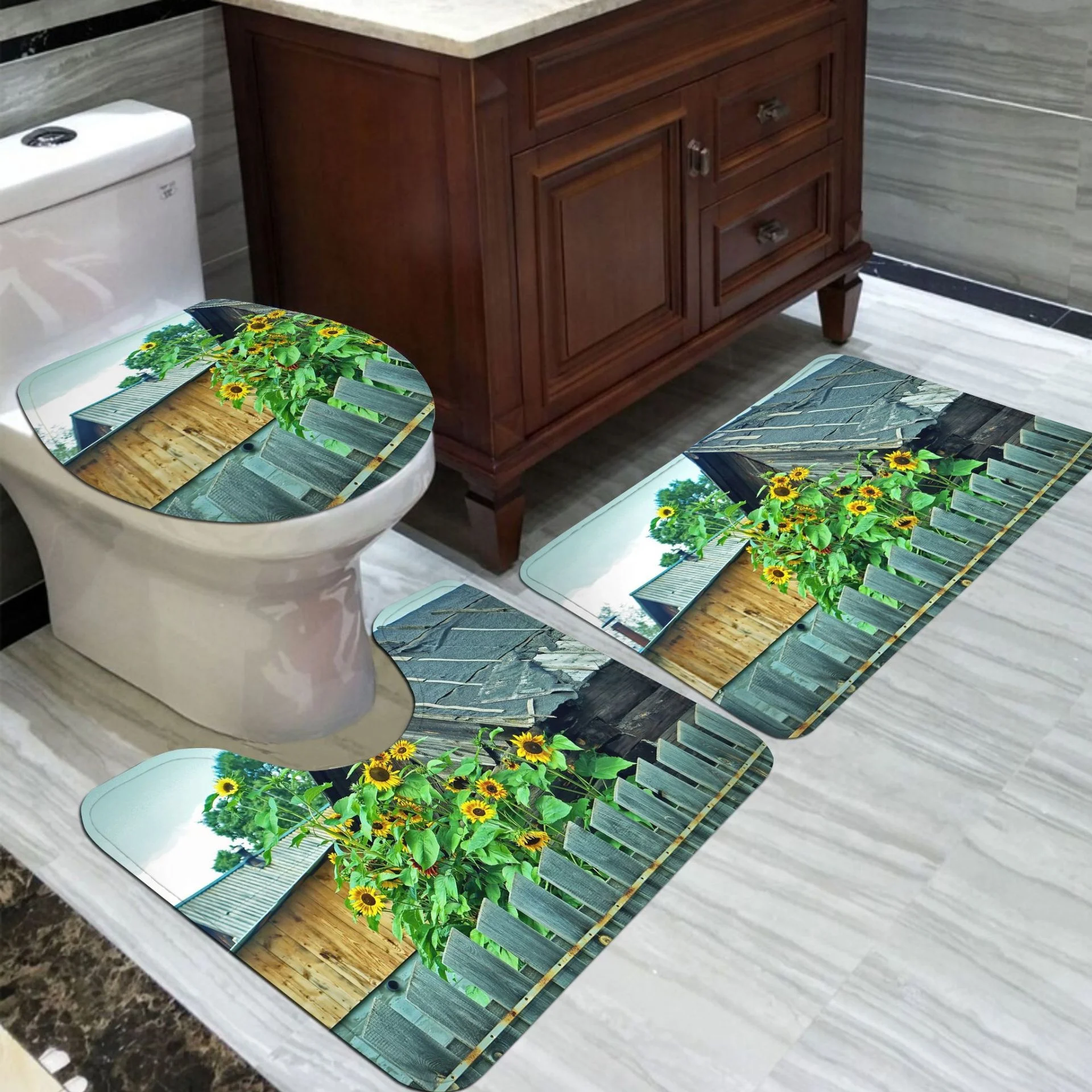 Factory supply rugs non slip microfiber chenille 3 pc/pieces bathroom set mats