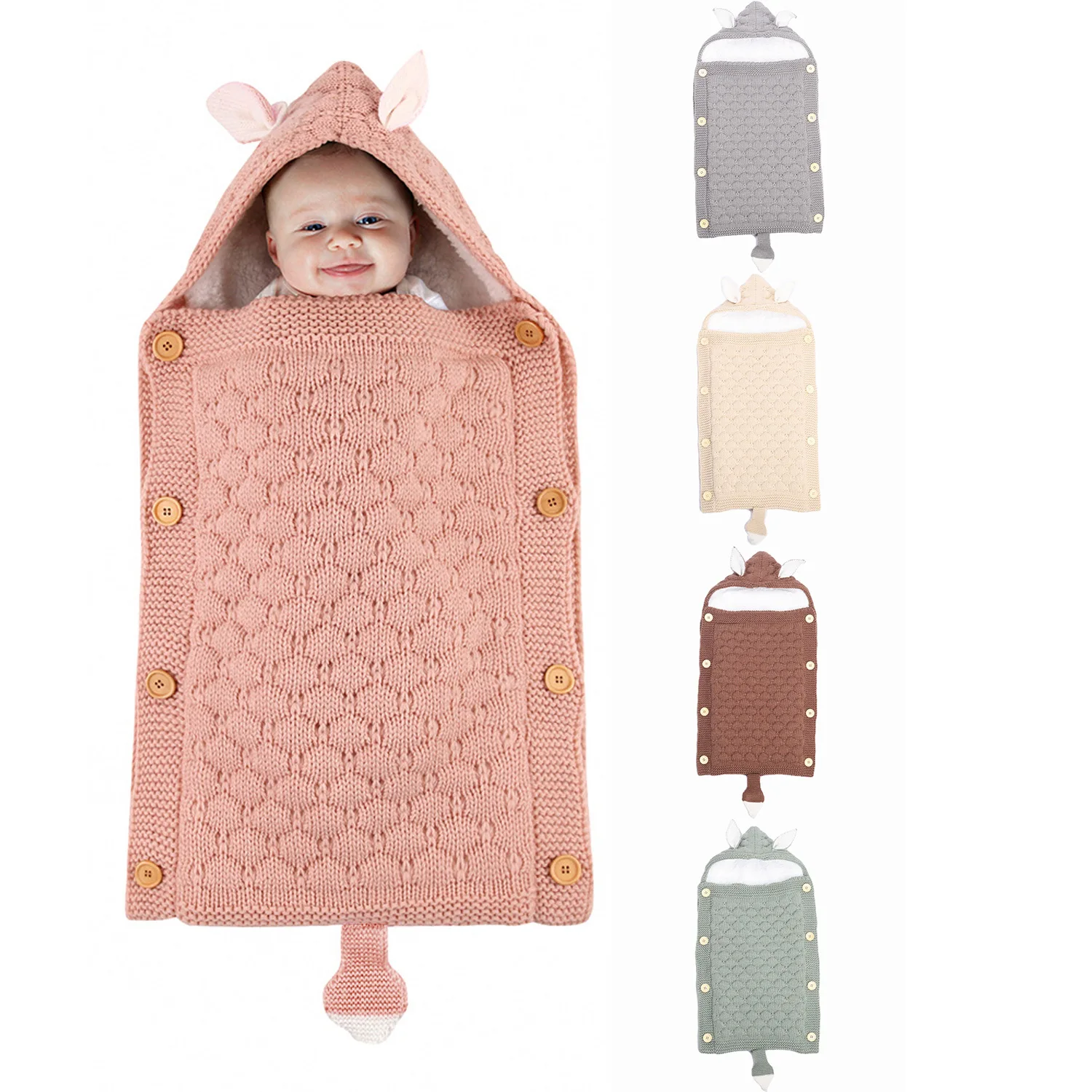 Hot Sale Newborn Knitting Pattern Kick Proof Quilt Wrap Swaddle Blanket Baby Sleeping Bag Baby Knitted Rabbit Ear Sleeping Bag