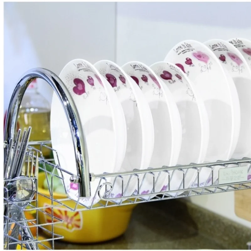 Popular design two tier kitchen cabinet dish organizer water drainer plate storage rack