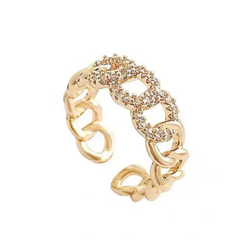 Hottest Bestseller Ring Gold Plated with Pave Wedding Hip Pop Brass Rings For Women