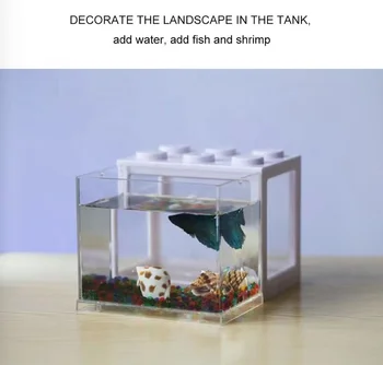 Wholesale home decoration mini small gift led plastic acrylic white black color betta fish tank aquarium