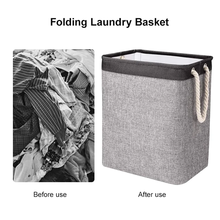 Folding Laundry Basket With Lid Dirty Clothes Organizer Cotton Linen Dirty Laundry Basket with Inner Bag