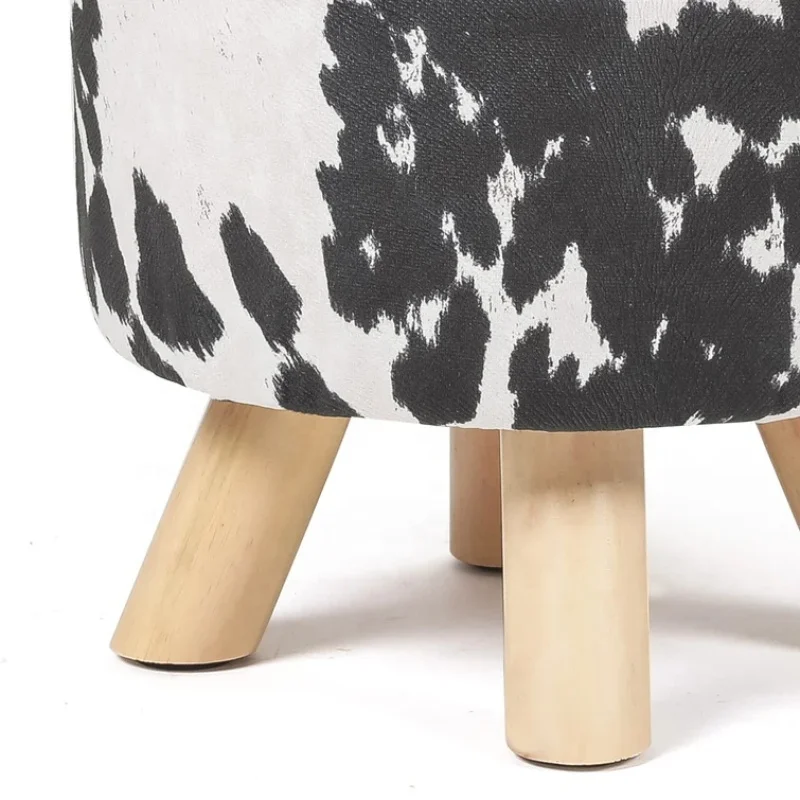 colour printing fabric with wooden leg stool Modern home Indoor simple Foot stool kids stool