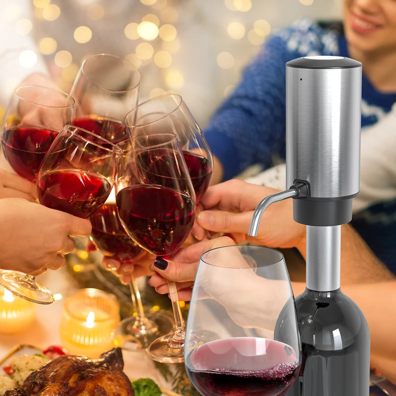 Modern Style Rechargeable Electric Wine Decanter Automatic Stainless Steel and ABS Wine Dispenser for Business Gifts