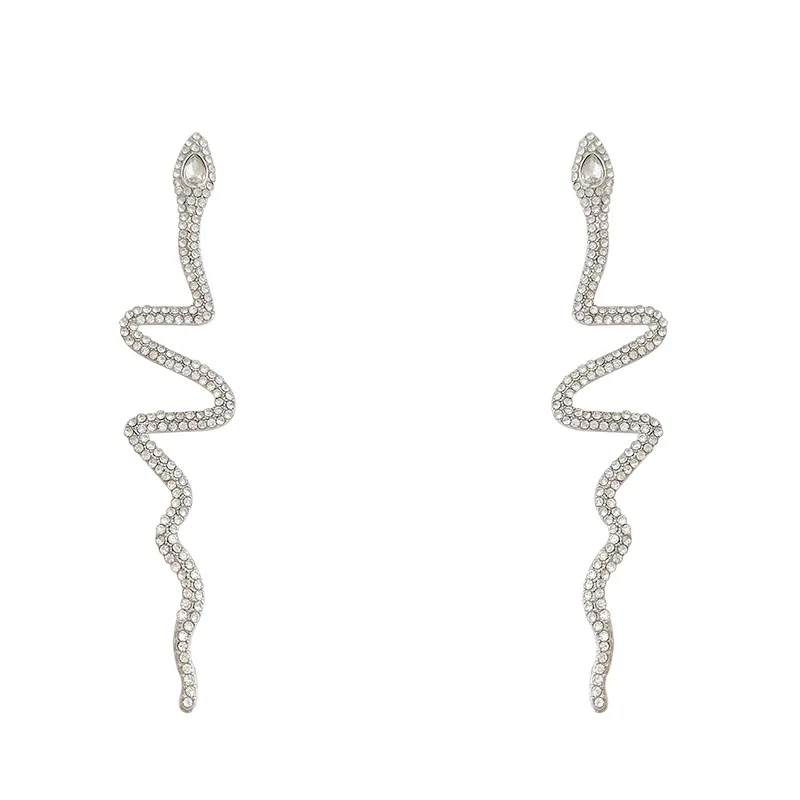 Vintage exaggerated silver full diamond snake shaped pendant women's earrings 925 silver needle long earrings party jewelry