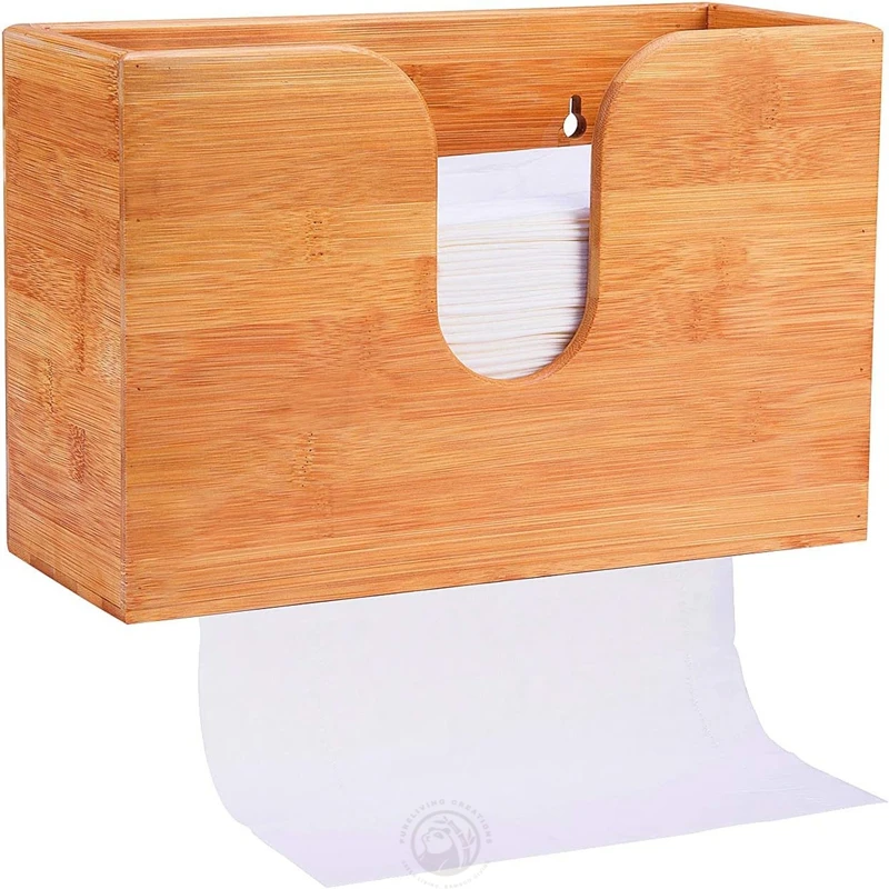 Bamboo tissue box wooden wall mount tissue box holder bamboo tissue dispenser paper towel holder for kitchen or bathroom