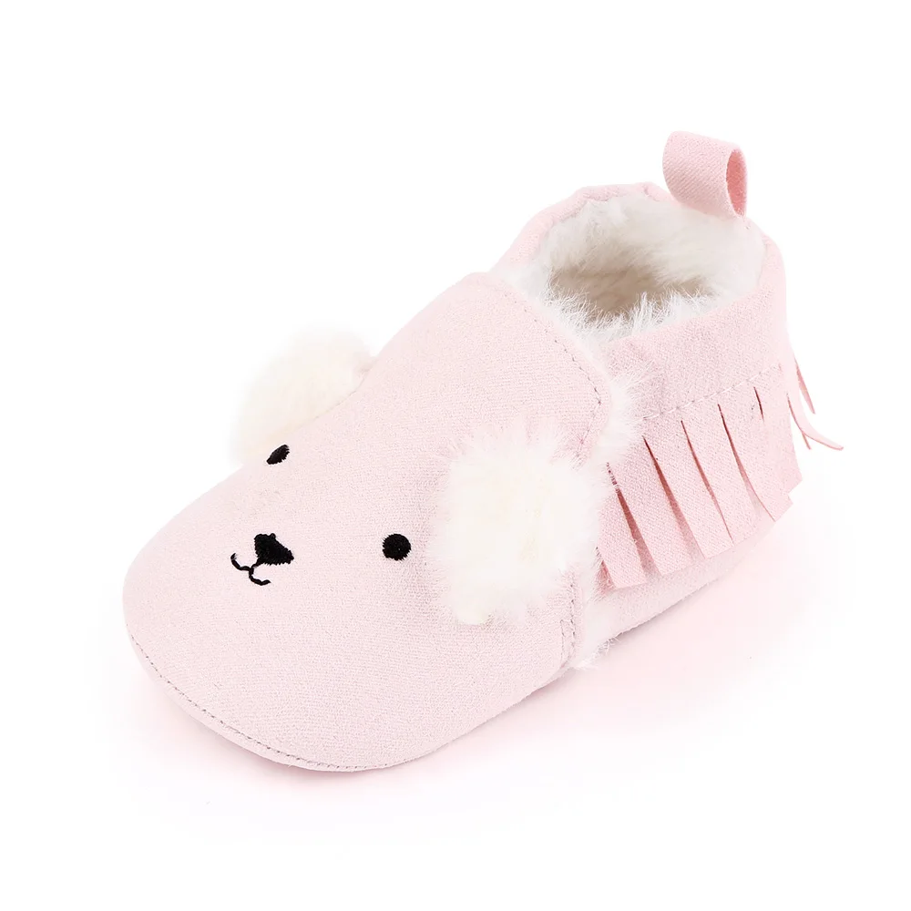 Autumn and Winter Solid Color Tassels Cute Little Animal Baby Soft Sole Warm Walking Cotton Boots details