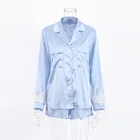 Sleepwear New Design Long Sleeve Shorts Sleepwear Satin Pyjama Women Pajamas With Feather