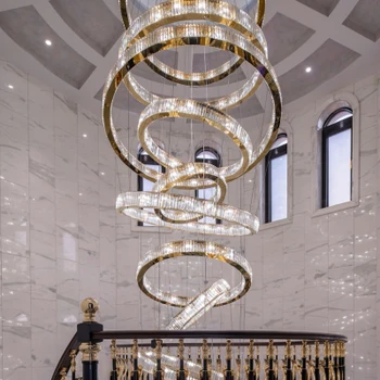 Modern Upscale Ring Chandeliers Large Custom Long Staircase Lobby High Ceiling K9 Crystal Chandelier Light