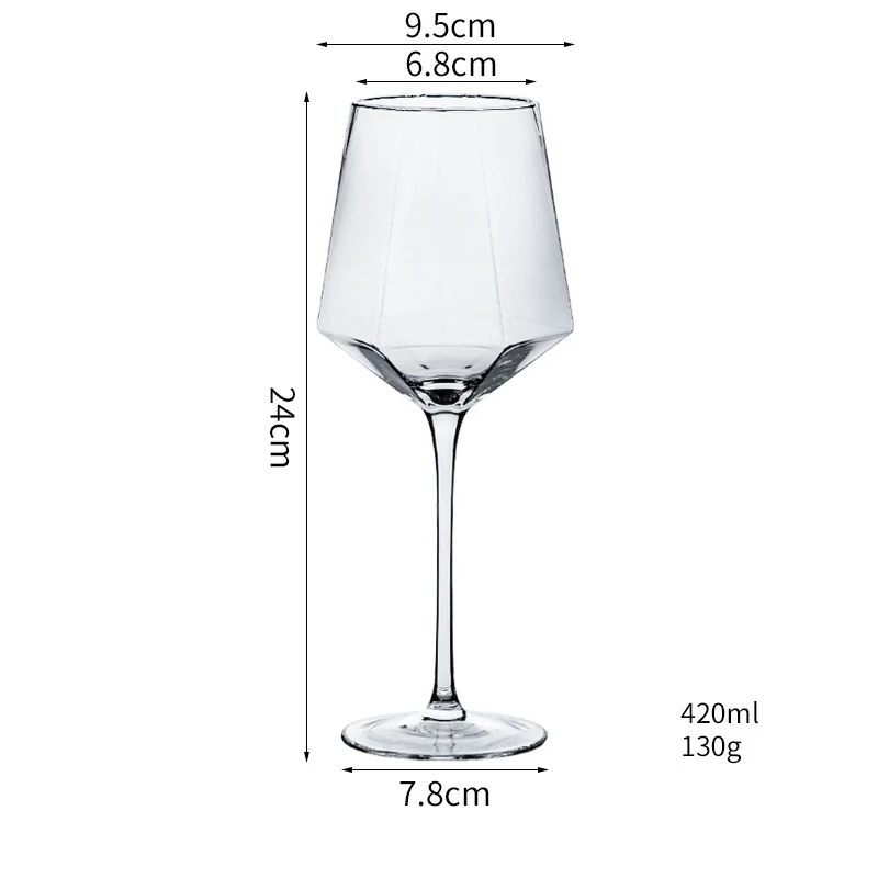 Customized logo food grade diamond shape crystal Red wine glass cup long stem wine glasses goblet