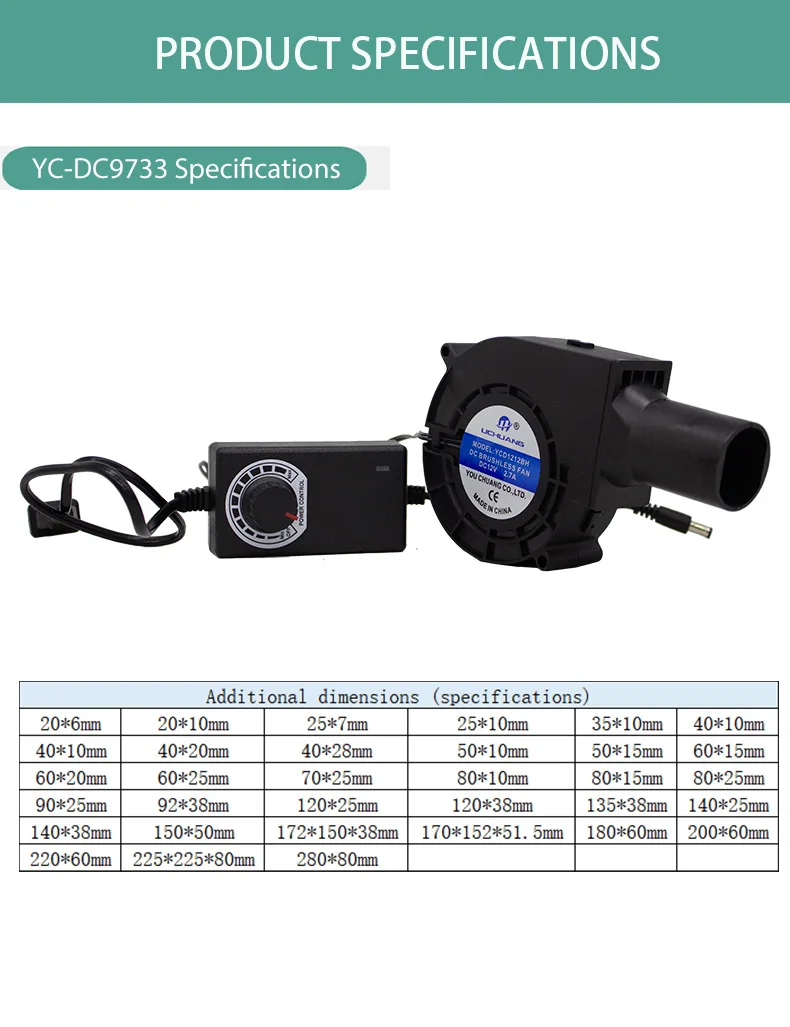 Centrifugal Blower, YC9733, 97x97x33mm, 12V, 24V - detail 16