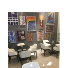 4 Seats Table Hotel Restaurant Lobby Wooden 4 Seats Table And Blue Fabric Lounge Chair
