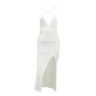 2021 Summer New Style V-neck Halter Lace-up Perspective Crochet Beach Sling Dress