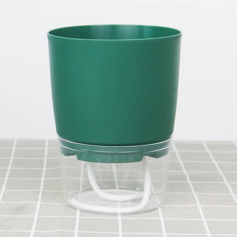 SQ26 Creative Double Layer Water Storage Lazy Automatic Watering Flower pot Water Absorbing Cotton Rope Plastic Flower Planter