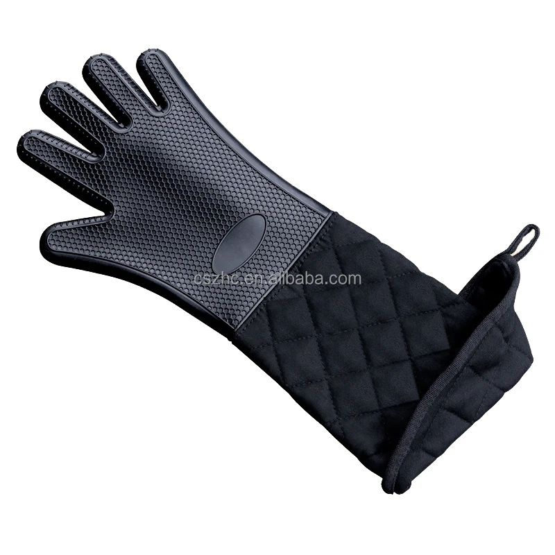Extra Long 60cm Household BBQ Grill Oven Mitts, Heat Resistant Honeycomb Silicone Cotton Gloves manufacture