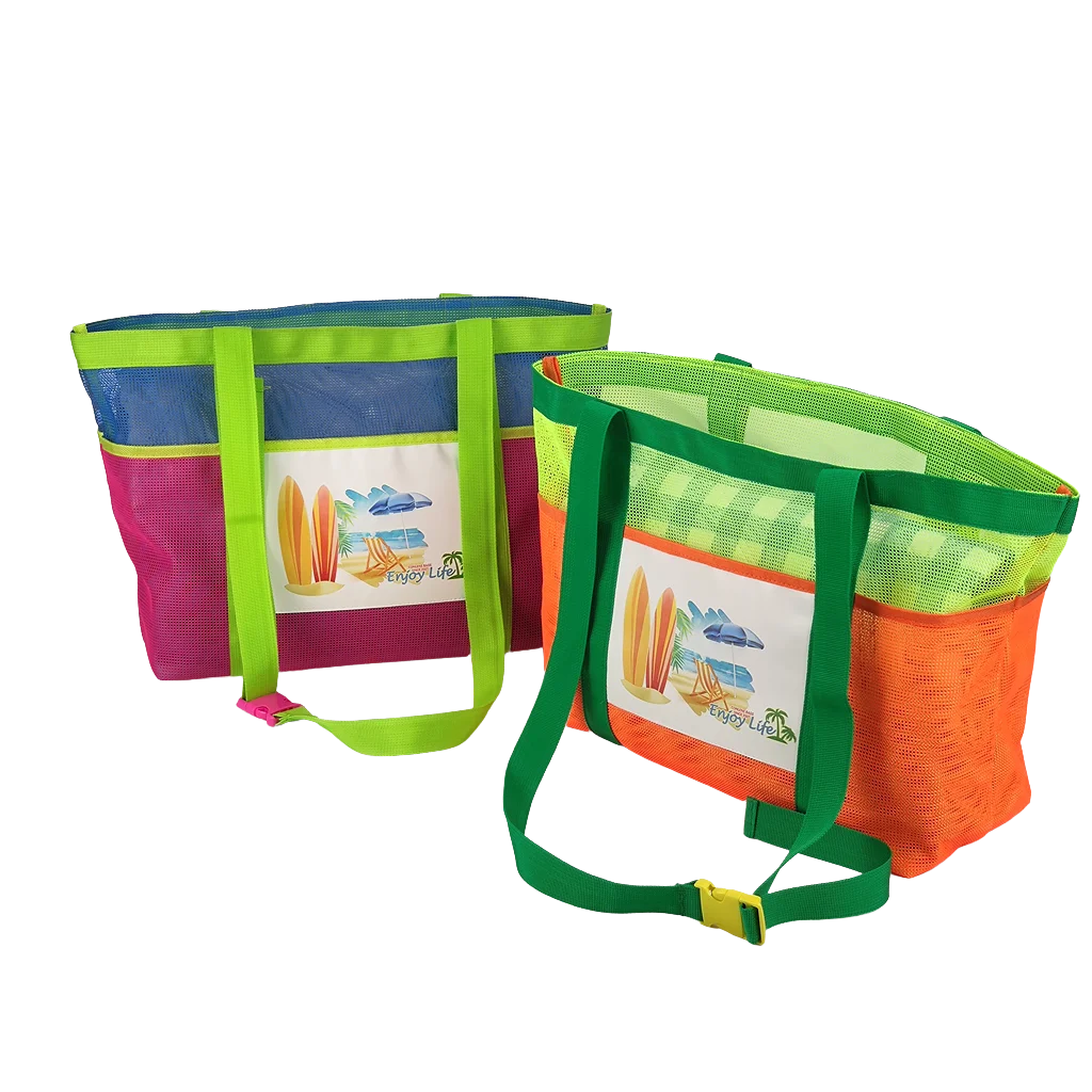 Multiple Lightweight Pockets High Quality Foldable Black Mesh Beach Bag Summer Swimming Beach Tote Bag for Vacation manufacture