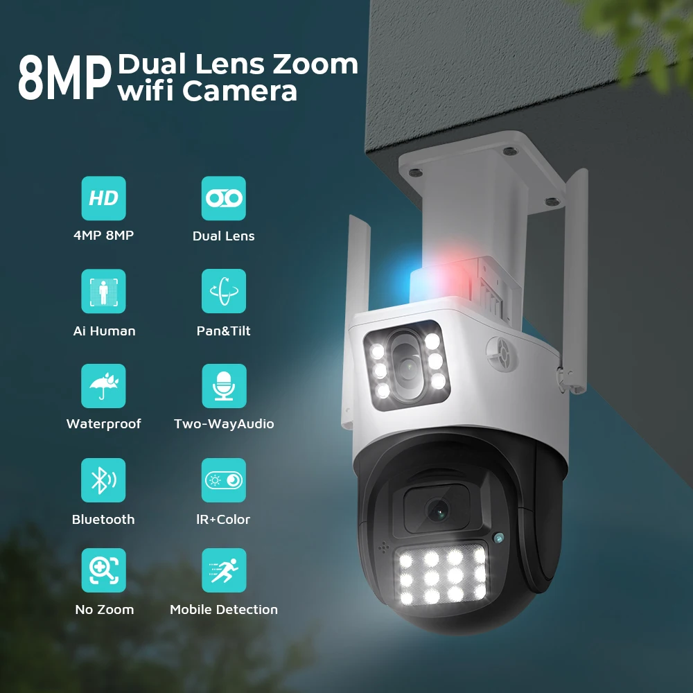 NEW 3mp Night Vision 6mp Wireless Ptz Dual Lens Camera Outdoor Human Detection Ip Auto Tracking Wifi Ptz Dual Lens Camera