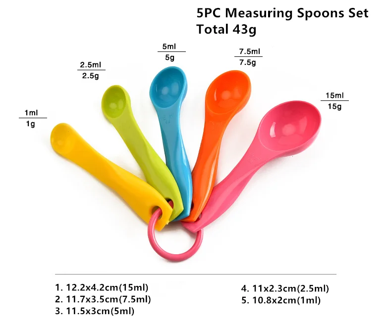 Reusable Plastic Mini Scoops 2.5ml -15ml (2.5g-15g) 5 Pieces Adjustable Measuring Spoons Set