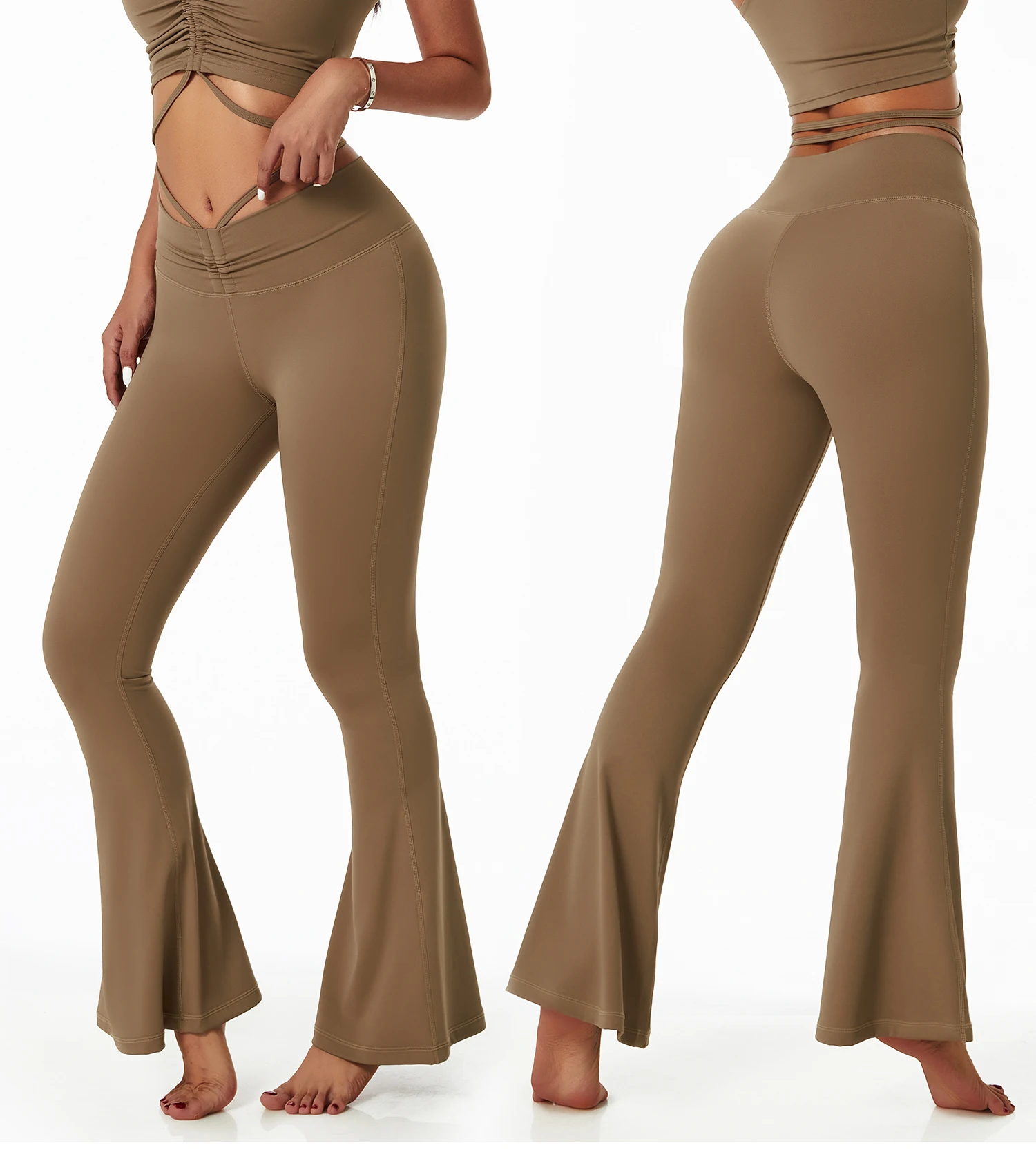 Wholesale Yoga Adjustable Fold Waist Flare Pants Butt Lift Workout Sports Leggings