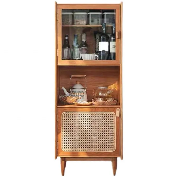 Small size rattan woven narrow side cabinet Japanese integrated wine cabinet