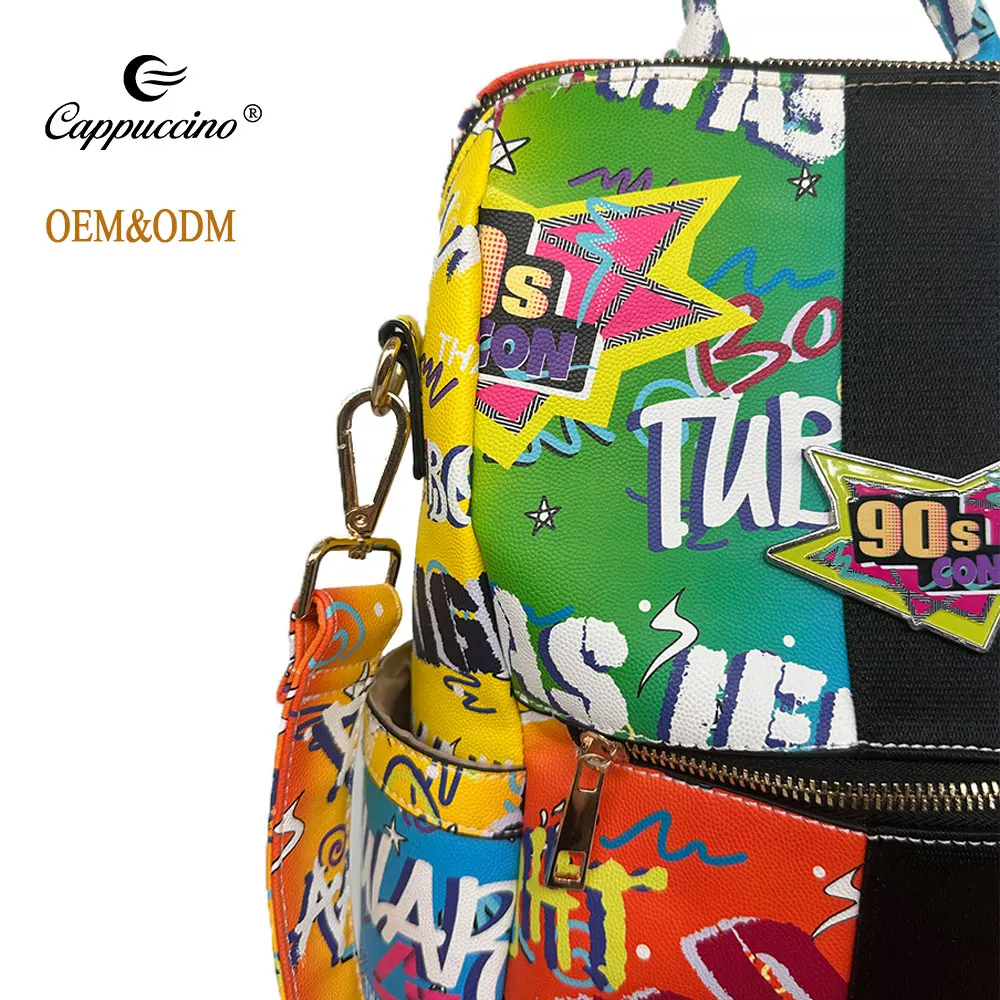 Custom logo Graffiti Striped back pack bag leather school backpack hot sale backpack bag large capacity laptop backpacks