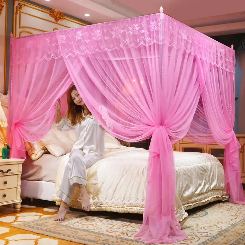 180*200*190Cm Romantic Princess Queen Size Double Canopy Tent Mesh Embroidery Lace Pleated Mosquito Net For Bed