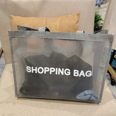 Customized logo mesh shopping bag large capacity shoulder bag nylon mesh handbag