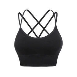 Cross Back Sport Bras Padded Strappy Criss-Cross Cropped Bras for Yoga Workout Fitness Low Impact
