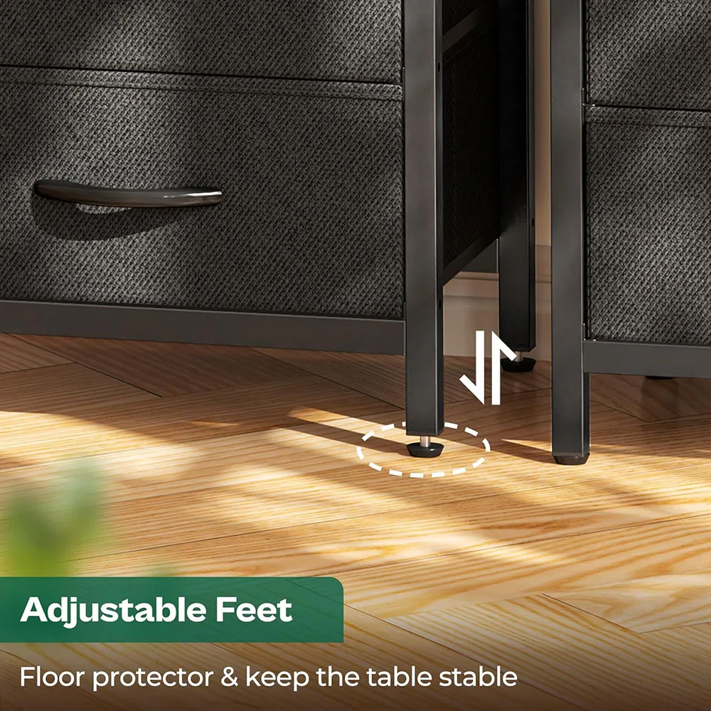 Modern Home Nightstand with Smart Charging Station Fabric Drawers Open Shelf USB Ports Outlets Wooden Panel Bedside Table supplier