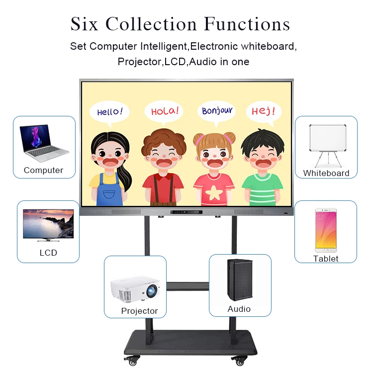 55 65 75 86 Inch multi touch android window system digital smart board school interactive whiteboard 4k display panel for game