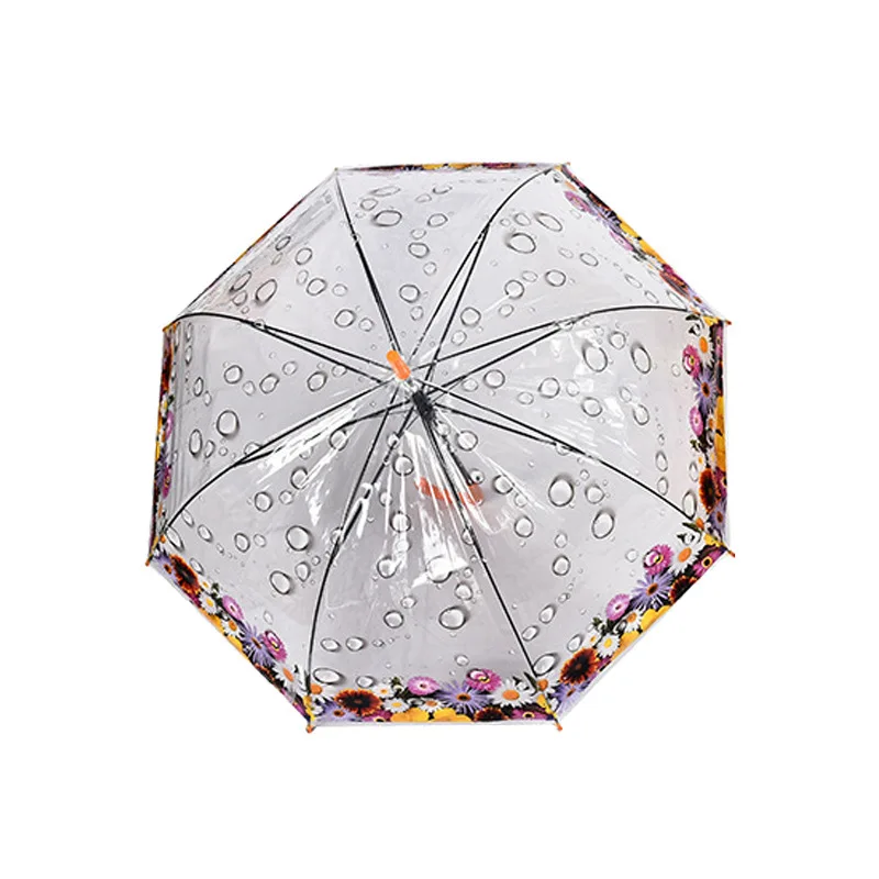 DD1226   Transparent Dome Umbrella PVC Fabric Printing Flower Umbrella Automatic Open Long Handle Umbrella