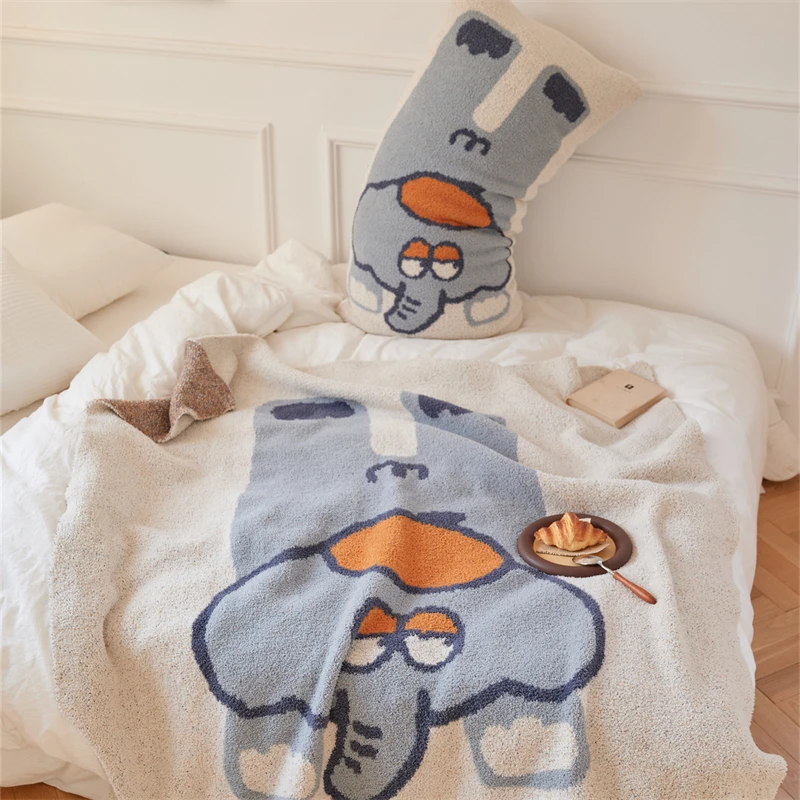 yiruio super soft and comfortable cute elephant jacquard knitted throw blanket for home decoration gift and travel ayd-61