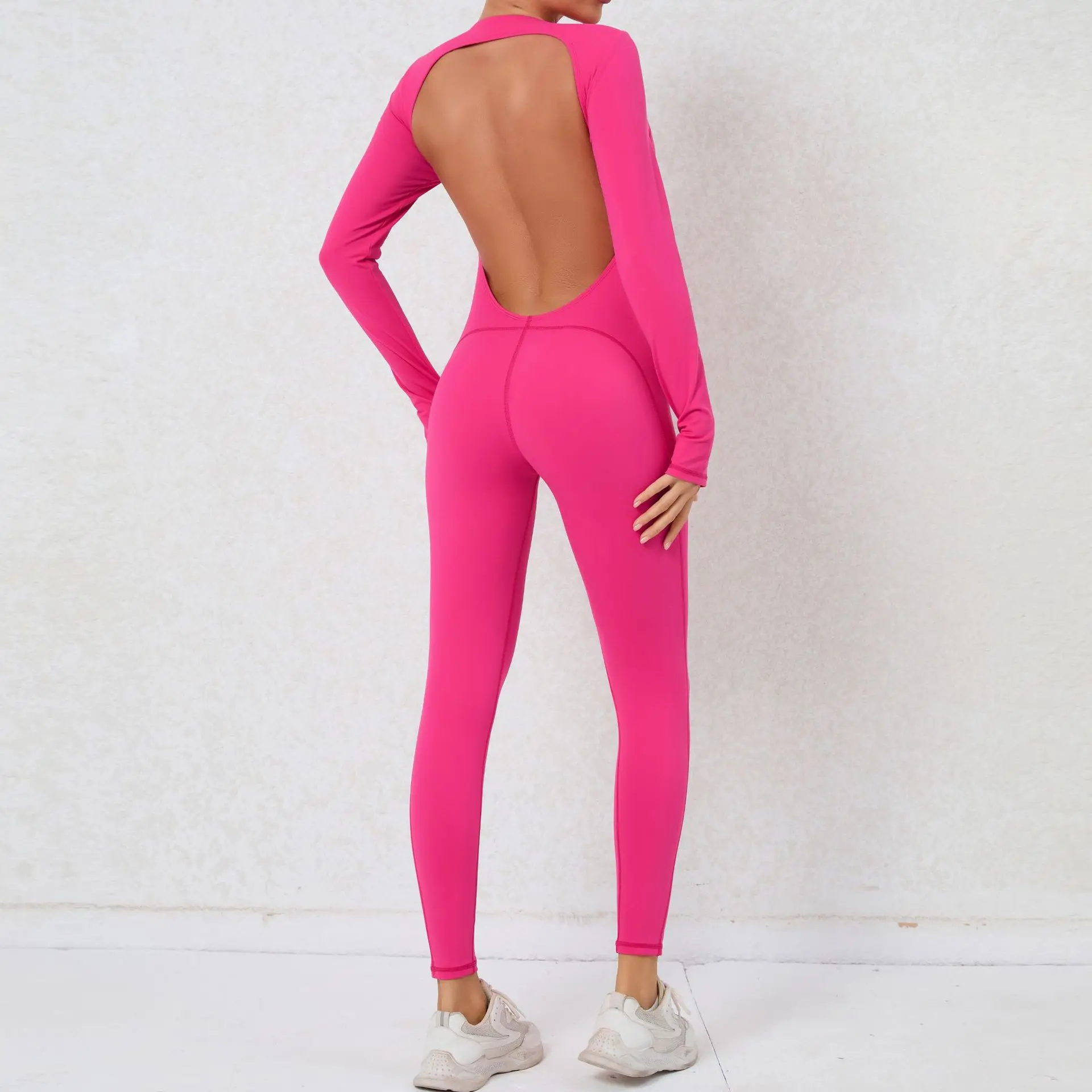 2024 Hot Sale Women Onesie Sexy Hollow Back Long Sleeves Leggings Nude Feeling Quick Drying Breathable Bodysuit Yoga Jumpsuits