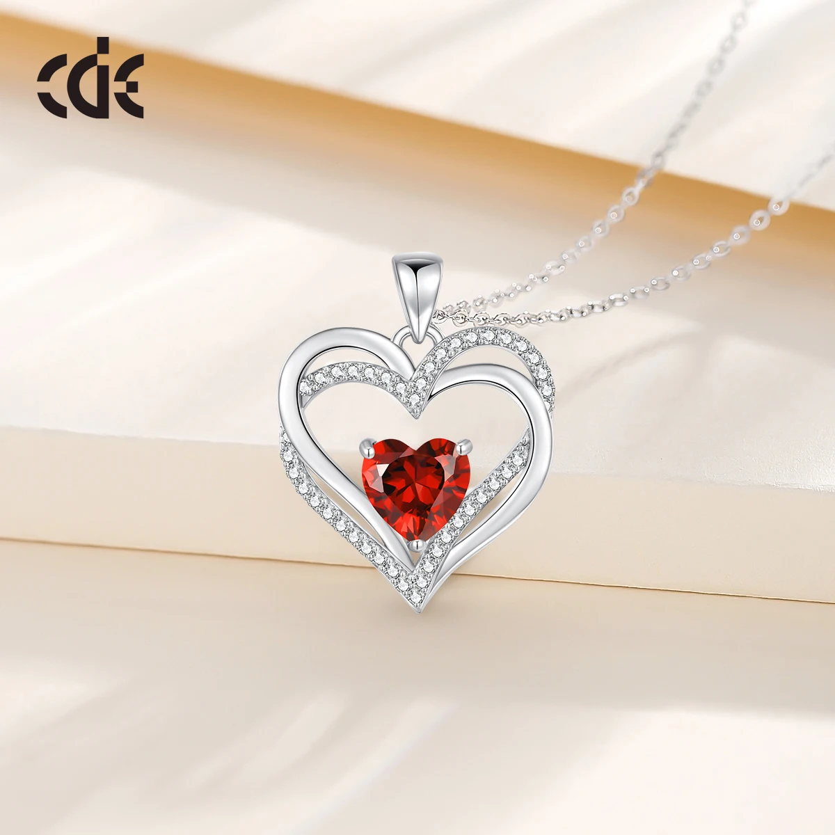 CDE YN0926 Fine Jewelry 925 Sterling Silver Necklace Wholesale Heart Zircon pendant Rhodium Plated Birthstone Pendant Necklace