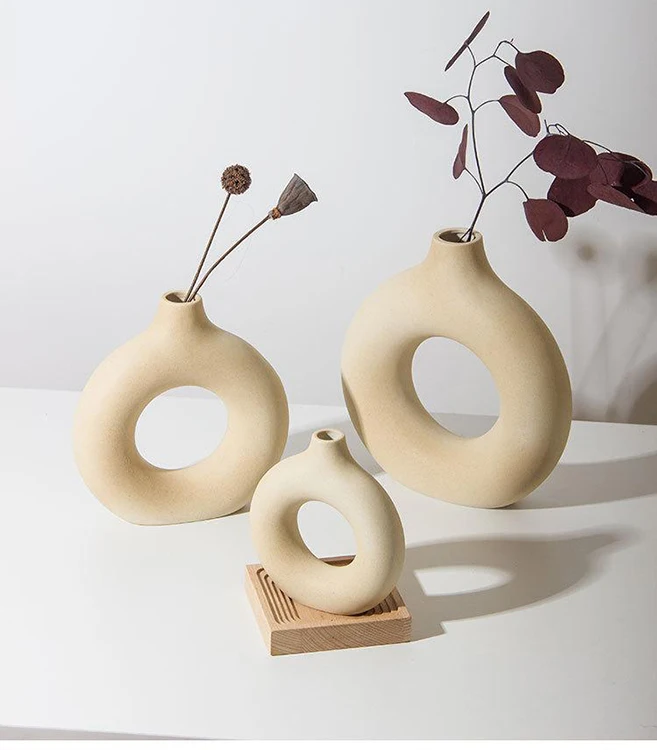 Free Sample Custom Wholesale Round Home Decor Cheap Flower Circle Donut Ceramic Vases