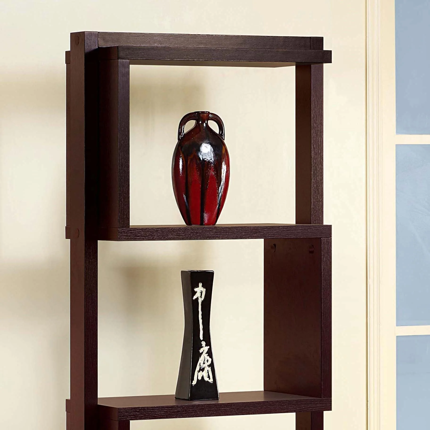 NOVA DMUD017 Modern Geometric Living Room Furniture Tall Black Oak Wood Book Storage Cabinet Bookshelf