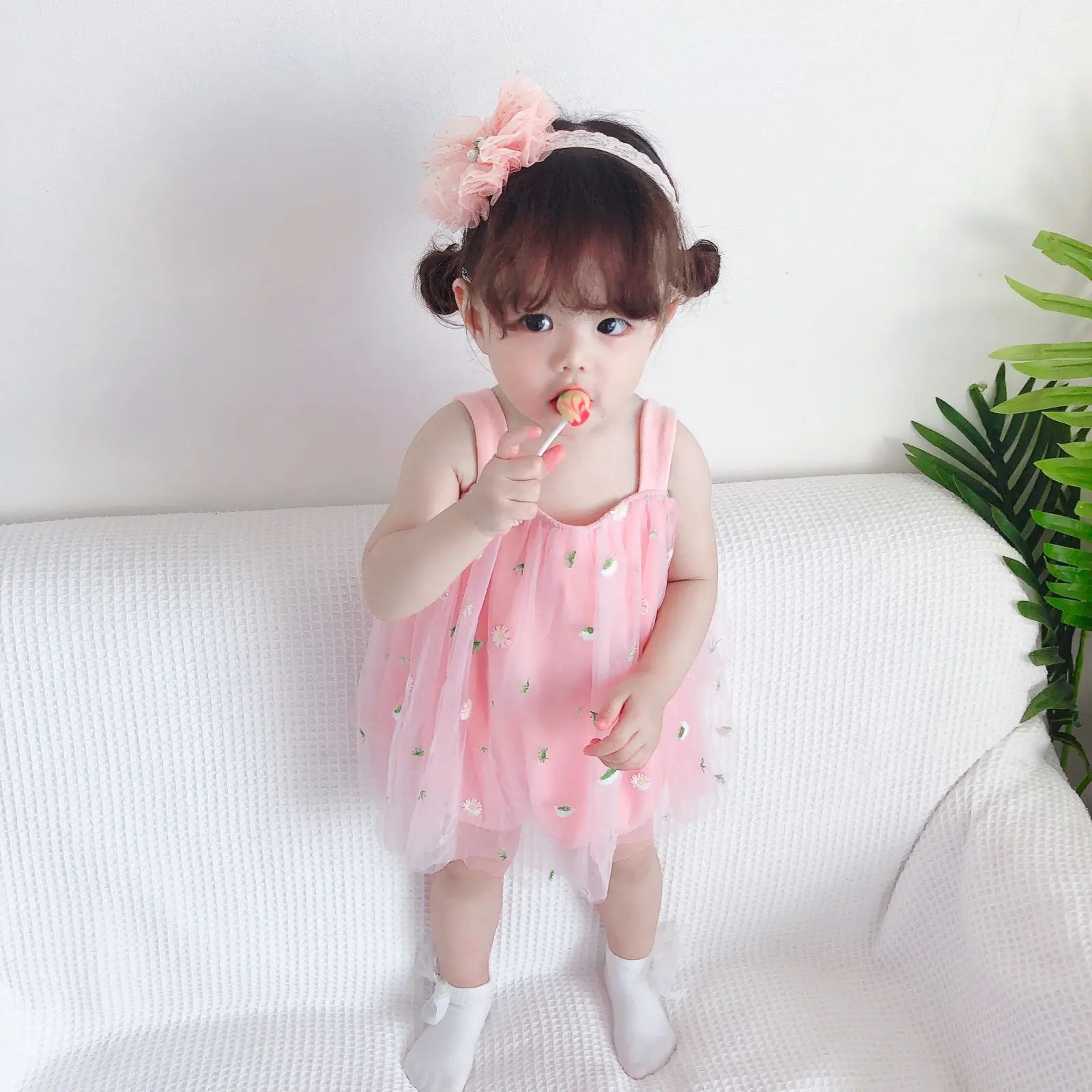 Fashion Newborn Baby Girl Dress Daisy Floral Embroidery Sleeveless
