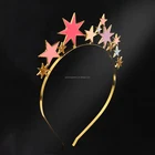 Enamel Rainbow Color Stars Girl Tiara New Design Princess Metal Headbands Accessories For Party