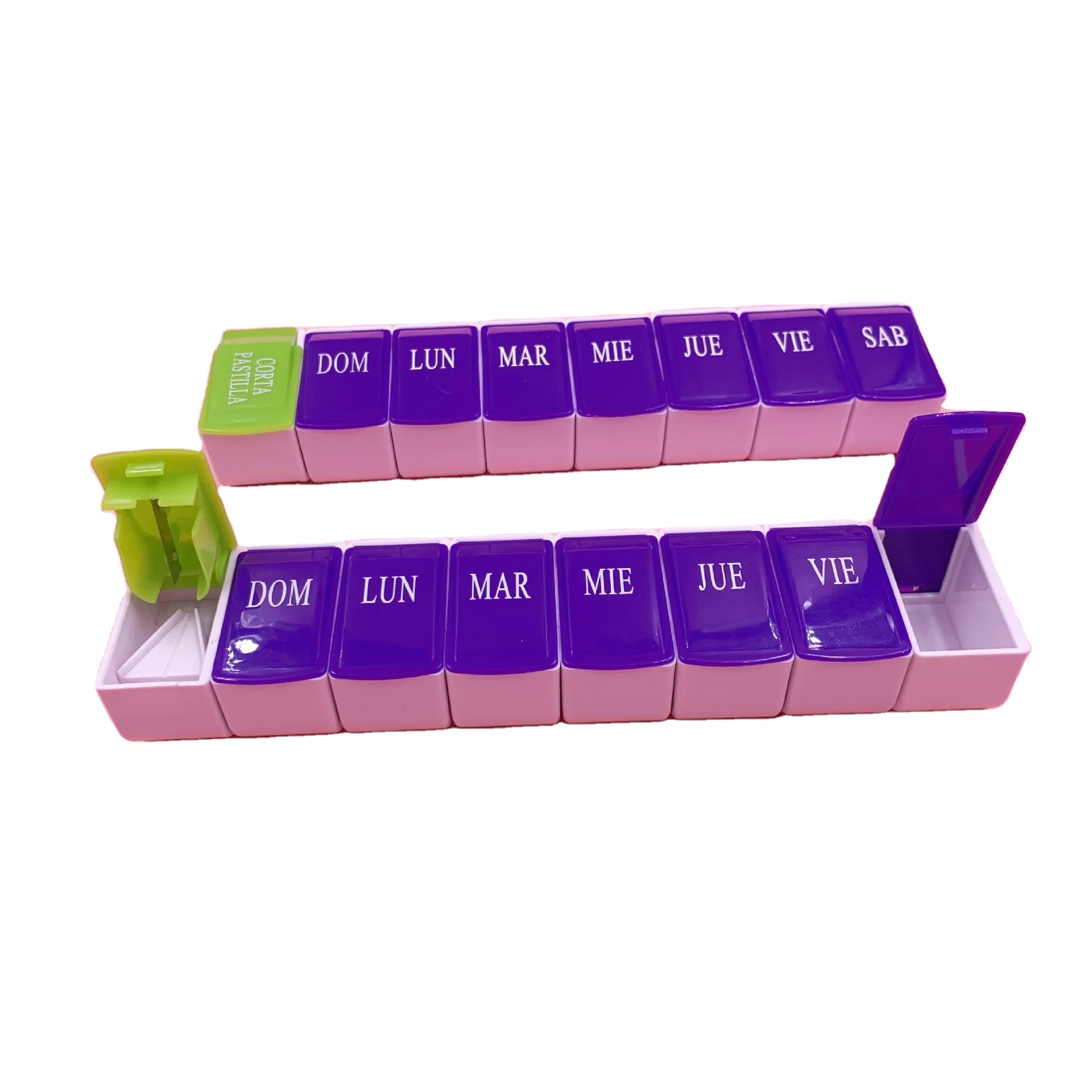 Outdoor pill storage organizer cases Customize logo portable detachable 7 grids with cutter weekly pill box