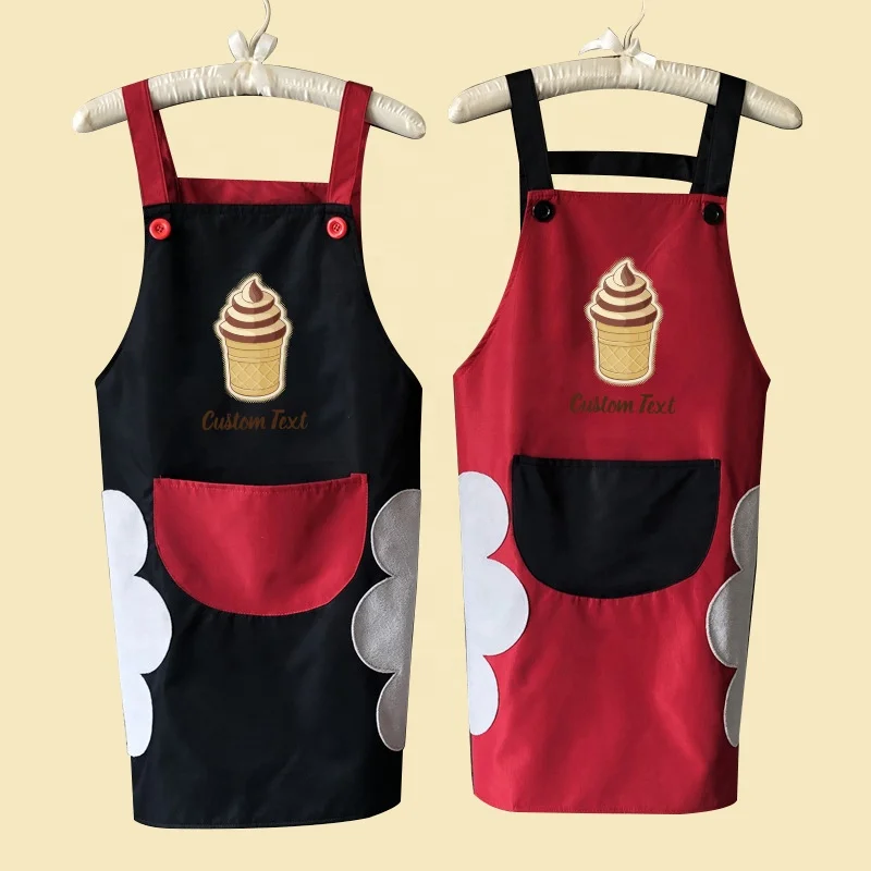 Convenient hand drying yellow cheap aprons custom short text Making ice cream working apron 1-large-pocket kitchen chef