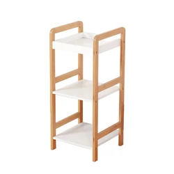 Standing Bamboo Bathroom Storage Ladder Towel Shelf with Mirror