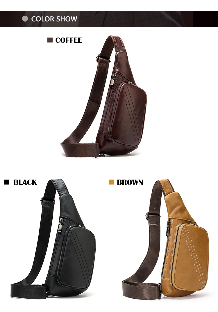Customized Waterproof Outdoor Sports Travel Shoulder Bag Leather Crossbody Bag Leather Chest Bag For Men